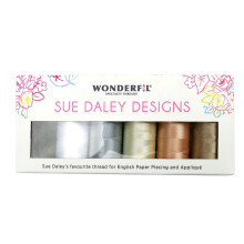 WonderFil Sue Daley Designs Neutrals Specialty Threads 6 x 273yd spoelen 2-laags 80wt Cottonized Zacht Polyester Zijdeachtig Draad Fijn Naaien Englis