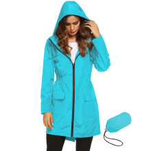 Giacca antipioggia impermeabile leggera da donna LOMON, impermeabile con cappuccio e tasche, blu ghiaccio, taglia M