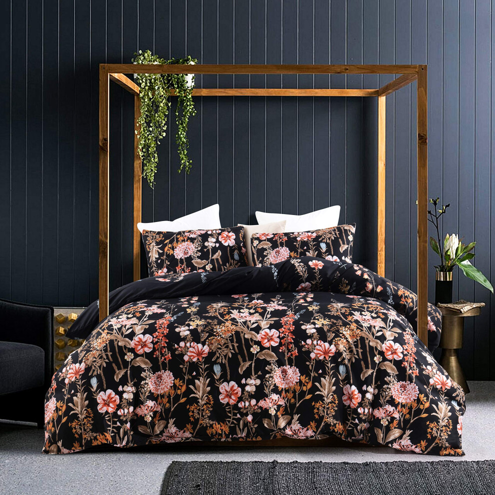 GETIANN Parure de lit 2 pi   ces avec housse de couette et taie d'oreiller Motif floral Noir 1 housse de couette 68 x 90 cm + 1 taie d'oreiller
