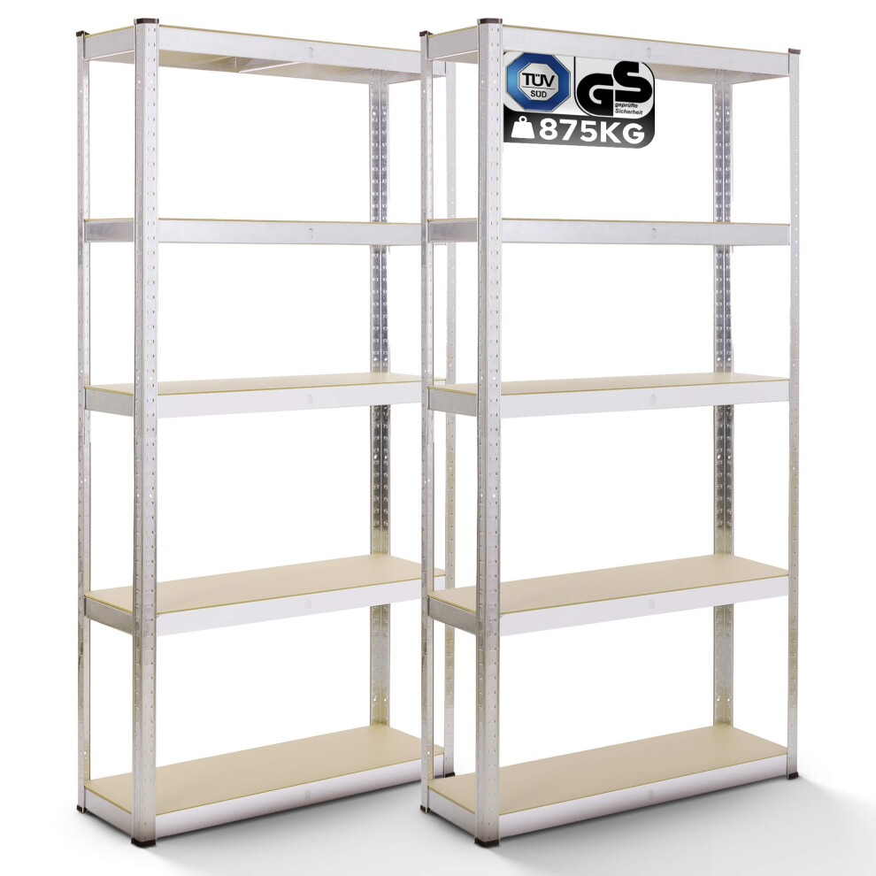 AREBOS 2x Heavy Duty Shelving 180 x 90 x 40 cm | 875kg load capacity | 0,63 mm | 5 MDF boards Shelving Storage Shelving Cellar Shelving | Silver
