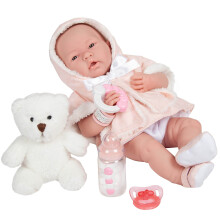 JC Toys All-Vinyl la Newborn Doll em casaco rosa e roupa com amigos e acess   rios de animais. Garota de verdade!  Branco - rosa (18065)