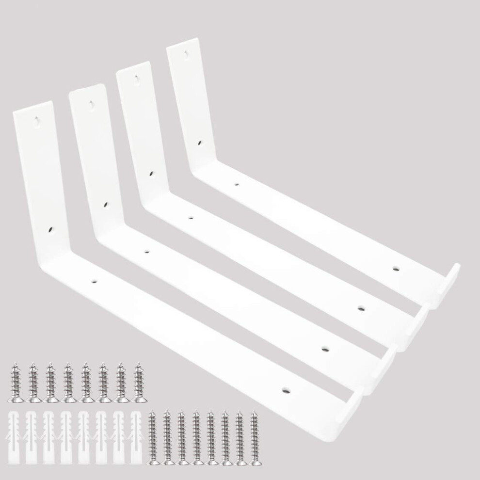 Shelf Brackets 12 Inch 4Pcs Heavy Duty White Wall Bracket With Lip For Floating Shelves Rustic Iron Metal Shelf Bracket For Diy Open Shelving Hardware 8414778760196