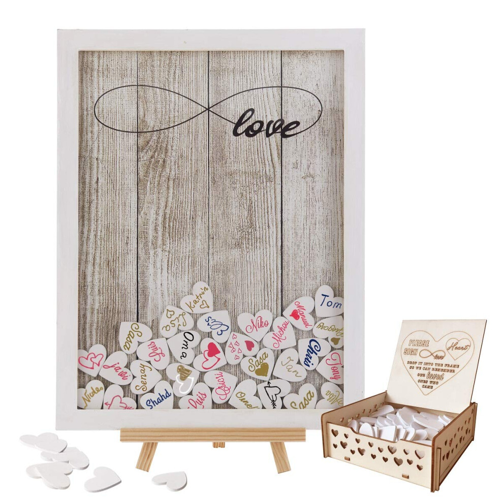 Livre d'or de mariage Y&K Homish, cadre photo en bois, cadre rabattable avec 100 c   urs en bois, d   corations de mariage rustiques et cadeau (cadre