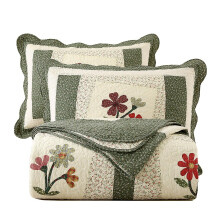 vctops Conjunto de Cama Quilted Floral Verde 3 Peças 100% Algodão Reversível