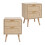Living And Home 2 Pack Wood and Rattan Side Cabinet Bedside Table NightStand 3