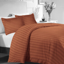 (RUST/ORANGE, SINGLE) Stripe Duvet Quilt Cover Set Single Double King