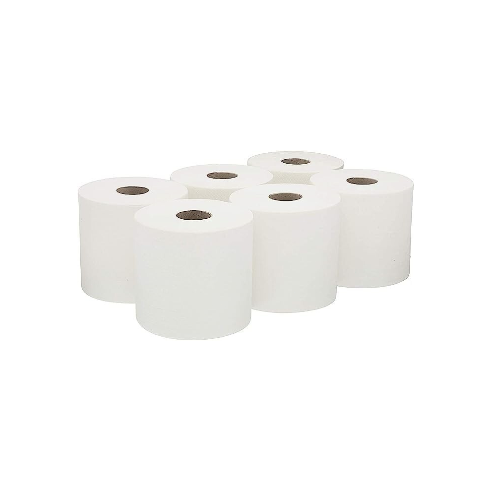 6X Centre Feed Rolls - 2-Ply White Embossed Paper Towels For Kitchen, Office & Workplace