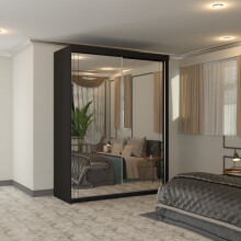 (Black, 150cm) Smart Double Door Sliding Wardrobe