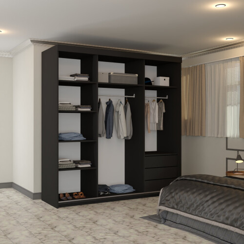 (Black, 200cm) Smart Double Door Sliding Wardrobe 2
