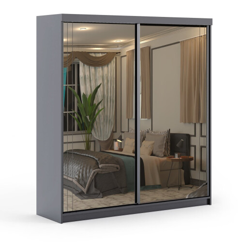 (Grey, 150cm) Smart Double Door Sliding Wardrobe 1