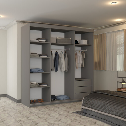 (Grey, 200cm) Smart Double Door Sliding Wardrobe 2