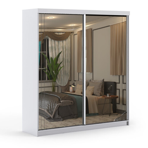 (White, 200cm) Smart Double Door Sliding Wardrobe 1