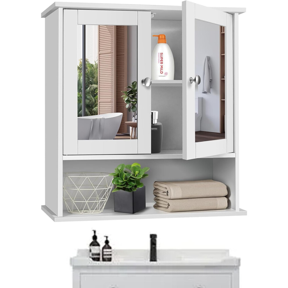 Wall Mounted Bathroom Cabinet With 2 Doors and Adjustable Shelf, Wooden Hanging Wall Mirror Cabinet The Toilet Storage Cabinet for Bathroom Laundry