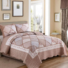 VIVILINEN Set copriletto matrimoniale a 3 pezzi, rosa chiaro, con patchwork floreale, reversibile, leggero, con lenzuola e 2 federe