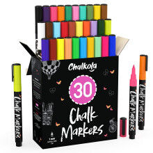 Extra Fine Tip Liquid Chalk Markers 30 Pack 1mm Pastel + Neon Chalk Pens - Erasable Dry Erase Marker for Chalkboard  Blackboards  Window  Bistro