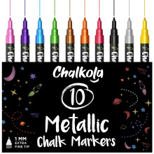 Extra Fine Tip Metallic Chalk Markers (10 Pack 1mm) Liquid Chalk Pens - For Blackboards Chalkboard Bistro Menu Window - Wet Wipe Erasable