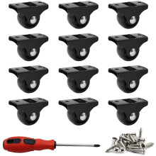 Luomorgo 12 Pack 1"""" Hjul Hjul Stive Faste Ikke-drejelige Hjul med Metal Topplade H?rde Plast Hjul til M?bler Sort