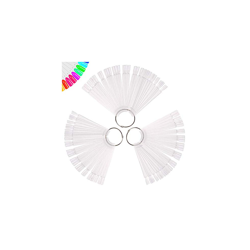 Treamlyn 150 Pcs Clear Nail Swatch Sticks With Ring Fan Shape Nail Art Polish Display Tips False Nail Sample Sticks Nail Practice Color Display Transparent