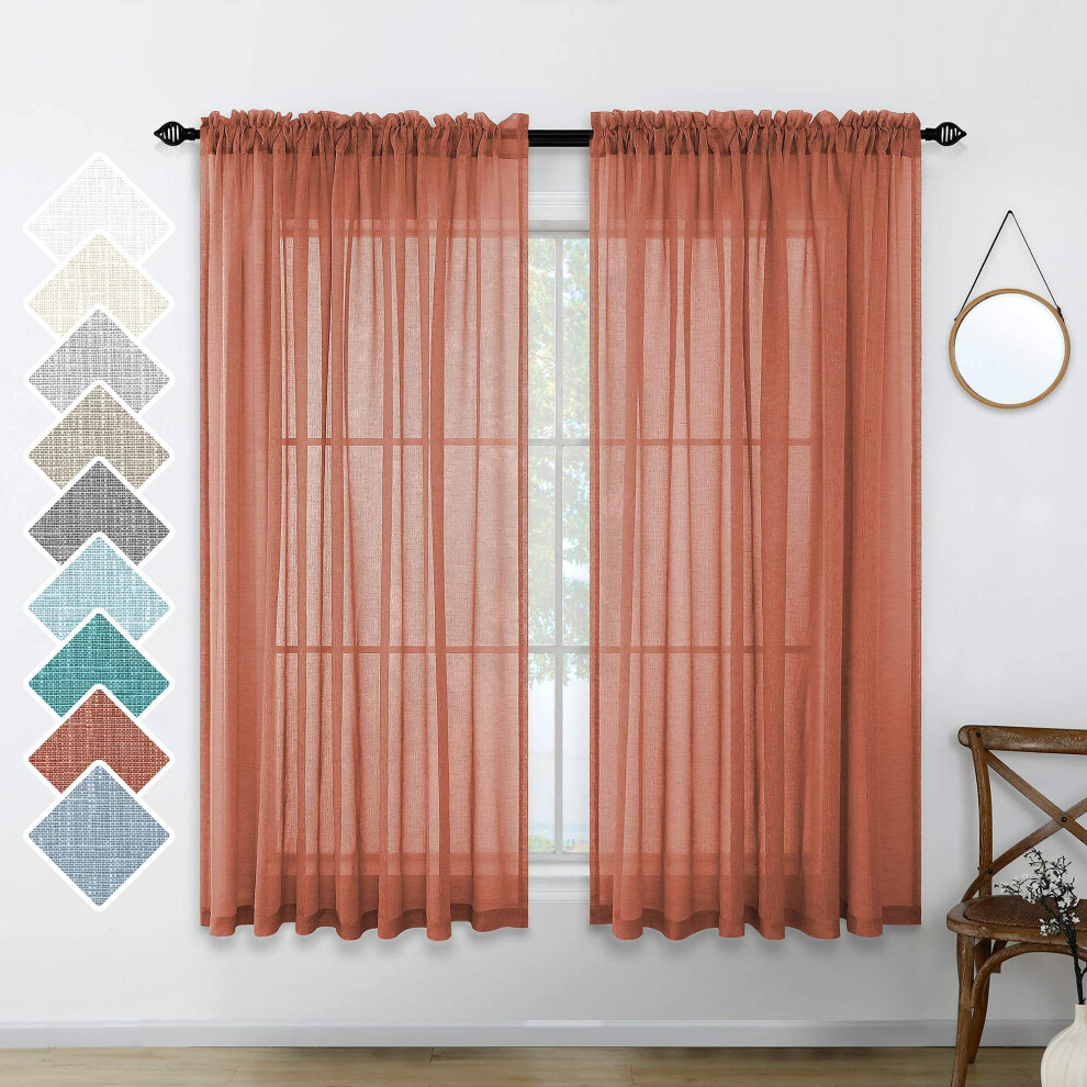 KOUFALL Orange Red curtains 45 Inch Length for Kitchen Window Set 2 Panel Pocket Small Window Semi Sheer Linen Textured Short curtains for Fall Autumn-image-OPC-PFM7YGW-NEW
