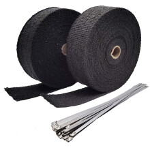 Ucreative Black Fiberglas avgashuvudvrme Wrap 2 Rolls (2 """" x 50 'varje rull) -paket med 20 st 11,8 tums rostfritt stllsband