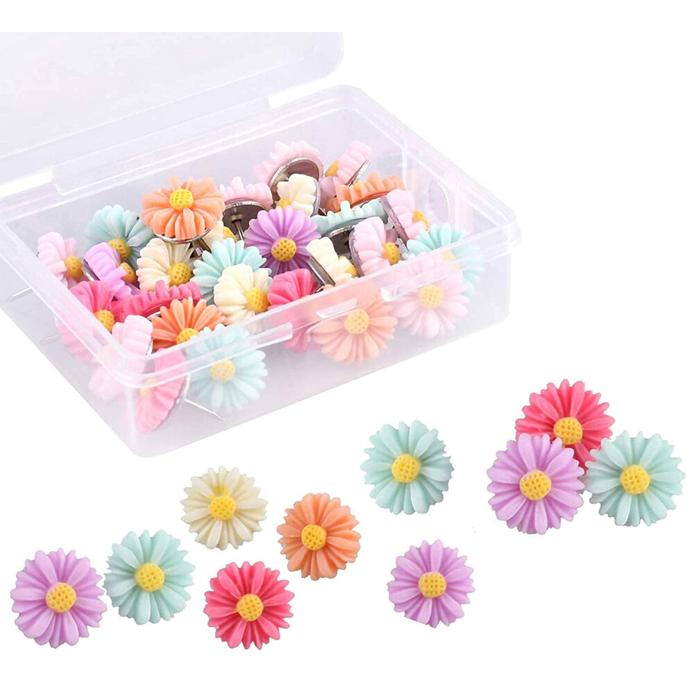 Lot de 30 punaises d   coratives en forme de fleur, color   es, pour mur photo, tableau blanc, li   ge