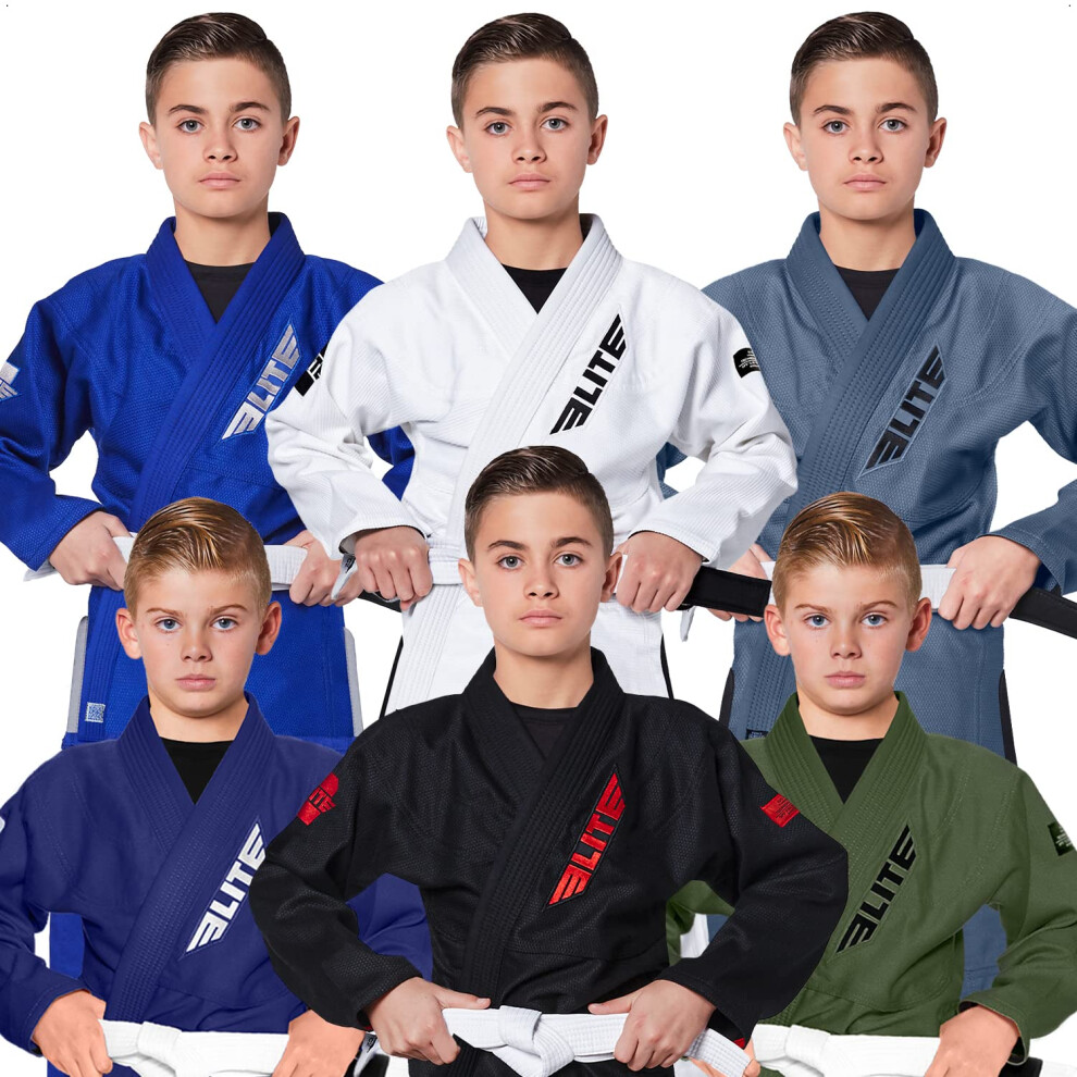 Elite Sports Kids BJJ gI Youth IBJJF enfantsAs Brazilian Jiujitsu gi kimono WPreshrunk Fabric & Free Belt Premium Military Green c1