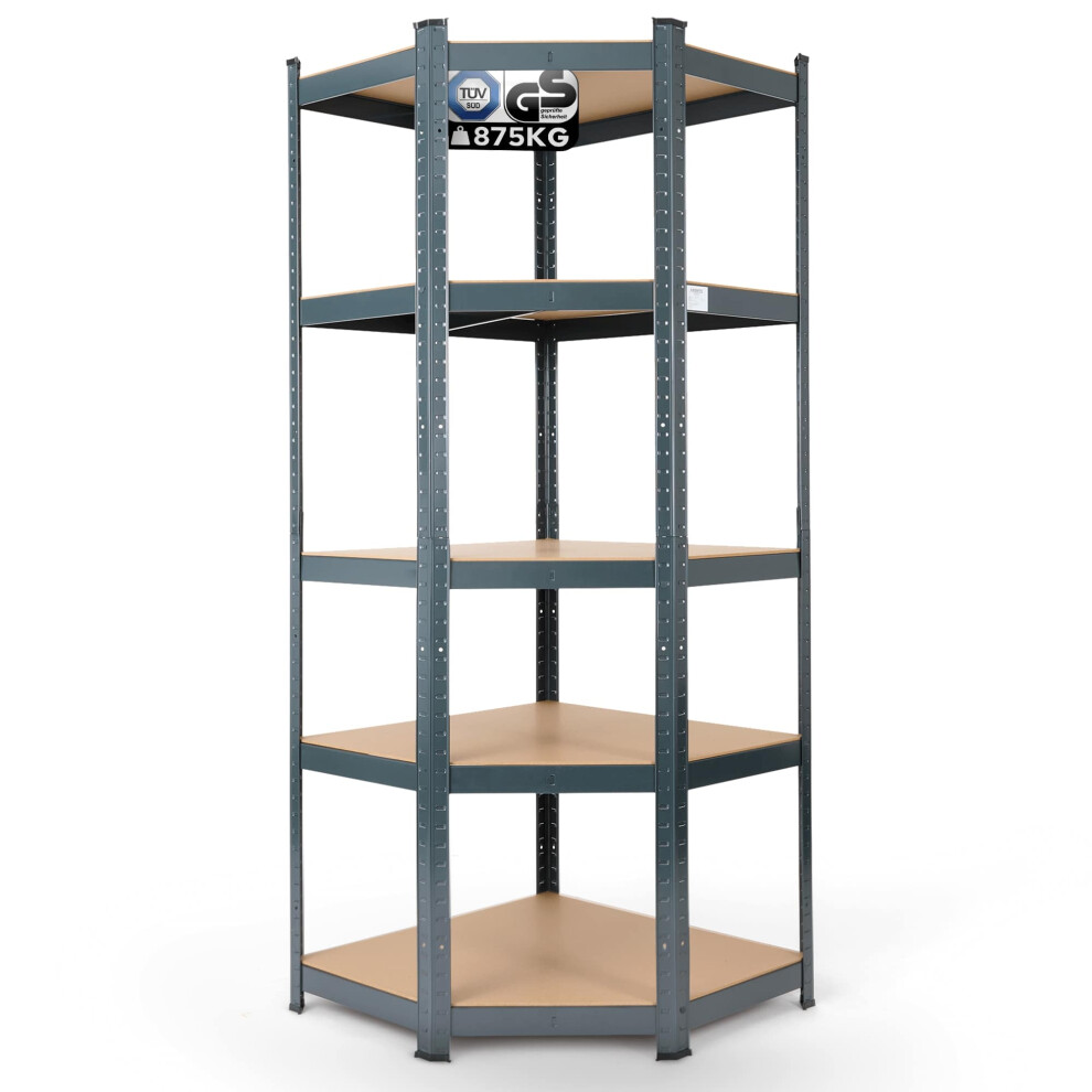 AREBOS Corner Shelving | Heavy Duty Shelving | 875 kg | Easy to Assemble with Plug-In System | 180x70x70cm | 5 Shelves | MDF | Anthracite