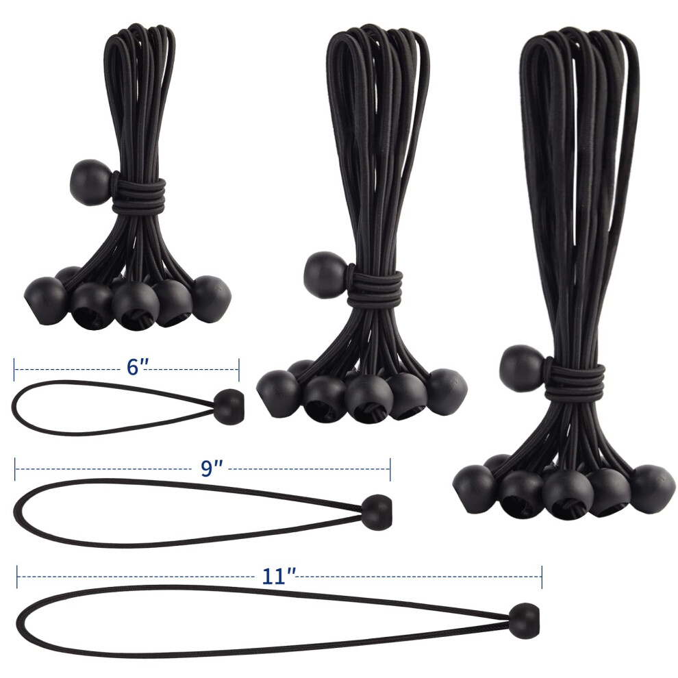 30Pcs Of 3 Sizes Ball Bungee Cords 6 9 11 Inch Tarp Canopy Bungee Balls Heavy Duty Tie Down Cord For Shelter Gazebo Camping Tent Cargo Holdin 739944336950