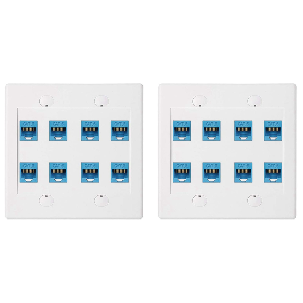 Ethernet Wall Plate 8 Port - Double Gang Cat6 Rj45 Jack Blue 4851369243418