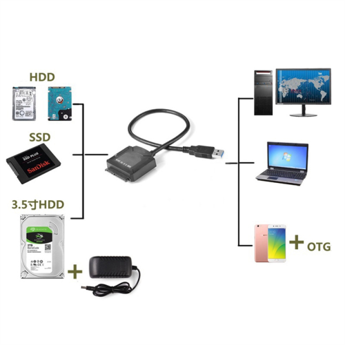 SATA-adapterkabel USB 3.0 til konverter 2,5/3,5 tommer, uden stik