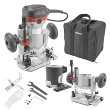 AREBOS router | Wood milling machine with 6 speed settings | 710W spindle lock | Plunge base & trimmer | With tool bag
