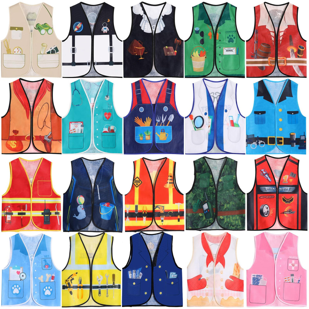 Haysandy 20 Pcs Kids Community Helper Dress Up Vest Career Costumes Role Play Career Cosplay Clothes Pretend And Play Costume For Kids Dress Up Doctor Police F