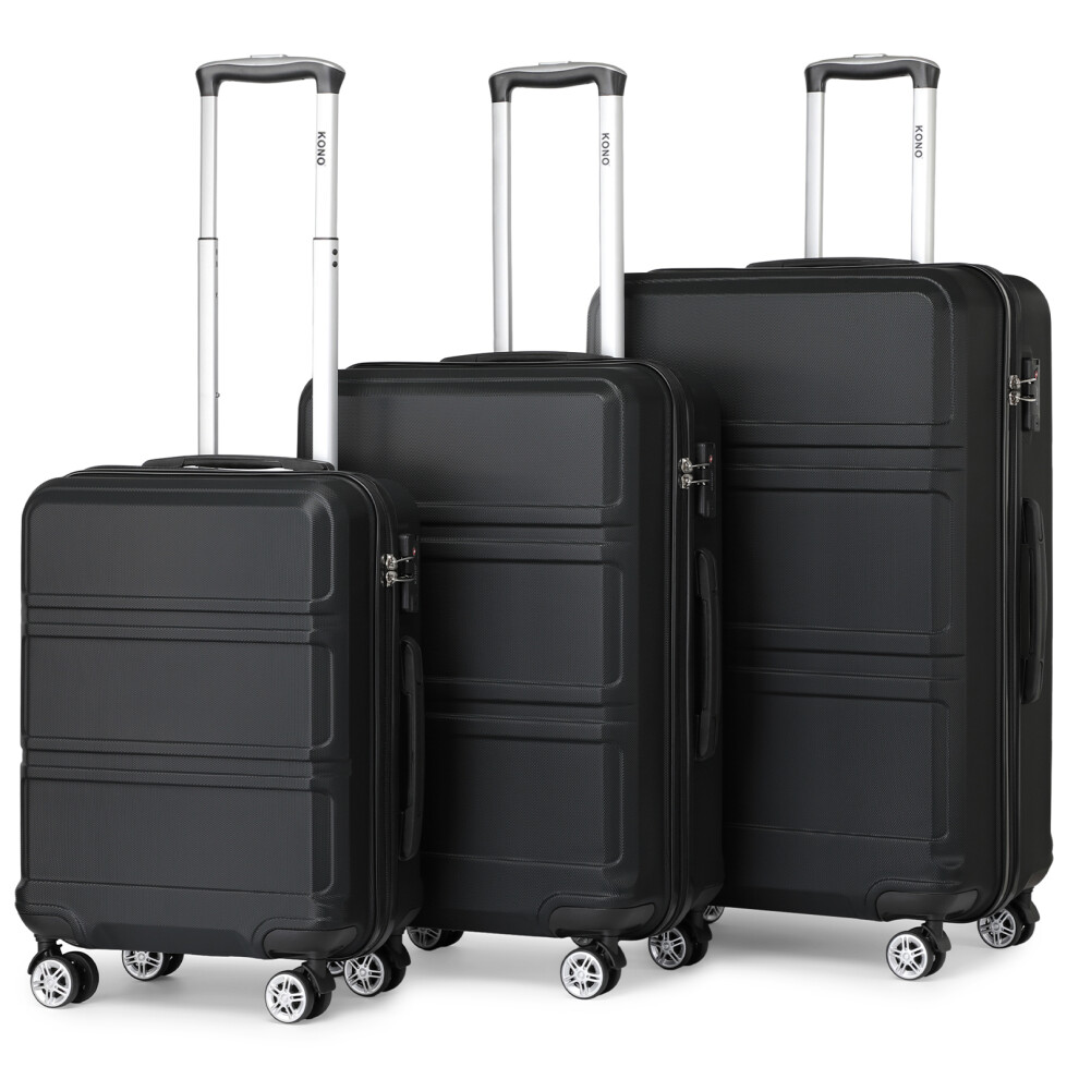 (20 + 24 + 28 Inch ) 3Pcs Suitcase Sets Abs Hard Shell Luggage Travel Trolley Case Black