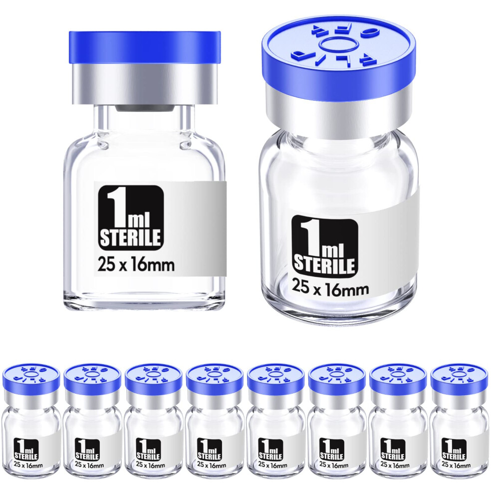 Ks-Tek Sterile Empty Vials with Self Healing Injection Port with Aluminum plastic Cap Sterile Package 1ml Clear 10