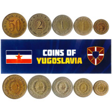 5 monedas mixtas de Yugoslavia | 5 para - 100 dinares | Moneda yugoslava desde 1945