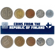 Rep   blica de Finlandia 5 monedas mixtas | 1 penni a 1 marco | Moneda suomi desde 1963