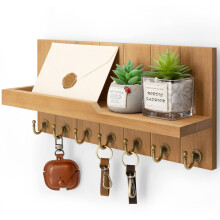 Rebee Vision Decorative Key Solder for Wall Shelf - Farmhouse Wood Wall Hanging Mail Organizer avec 7 crochets de cles robustes pour la decoratio