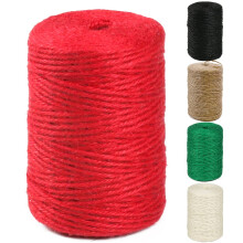 Perkhomy Natural Jute Twine 600 fot lng frgat garn rep fr hantverk Presentfrpackning Packing Gardening and Wedding Decor (Red)