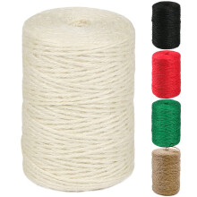 Perkhomy Natural Jute Twine 600 fot lng frgat garn rep fr hantverk Presentfrpackning Packing Gardening and Wedding Decor (Beige)