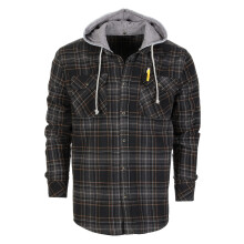 Gioberti Felpa con cappuccio rimovibile da uomo, camicia a quadri in flanella nera, grigia e kaki, taglia M