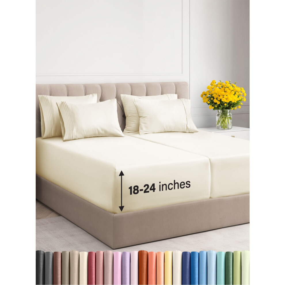Extra Deep Queen Sheet Set - 6 Piece Breathable & Cooling Sheets - Hotel Luxury Bed Sheets Set - Easy & Secure Fit - Soft Wrinkle Free & Comfy S