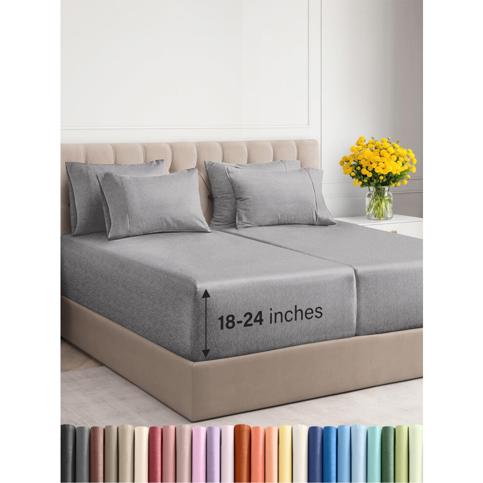 Parure de draps extra-profonds pour lit king size (Cal) - Draps respirants et rafraîchissants 6 pièces - Parure de draps de luxe pour hôtel - Aju