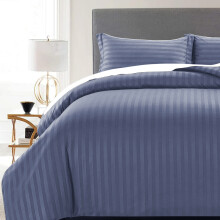 (WASHED BLUE, SUPER KING) Stripe Duvet Quilt Cover Set Single Double King