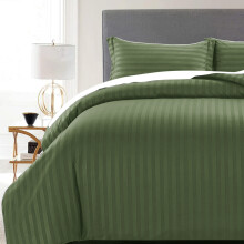 (OLIVE GREEN, DOUBLE) Stripe Duvet Quilt Cover Set Single Double King