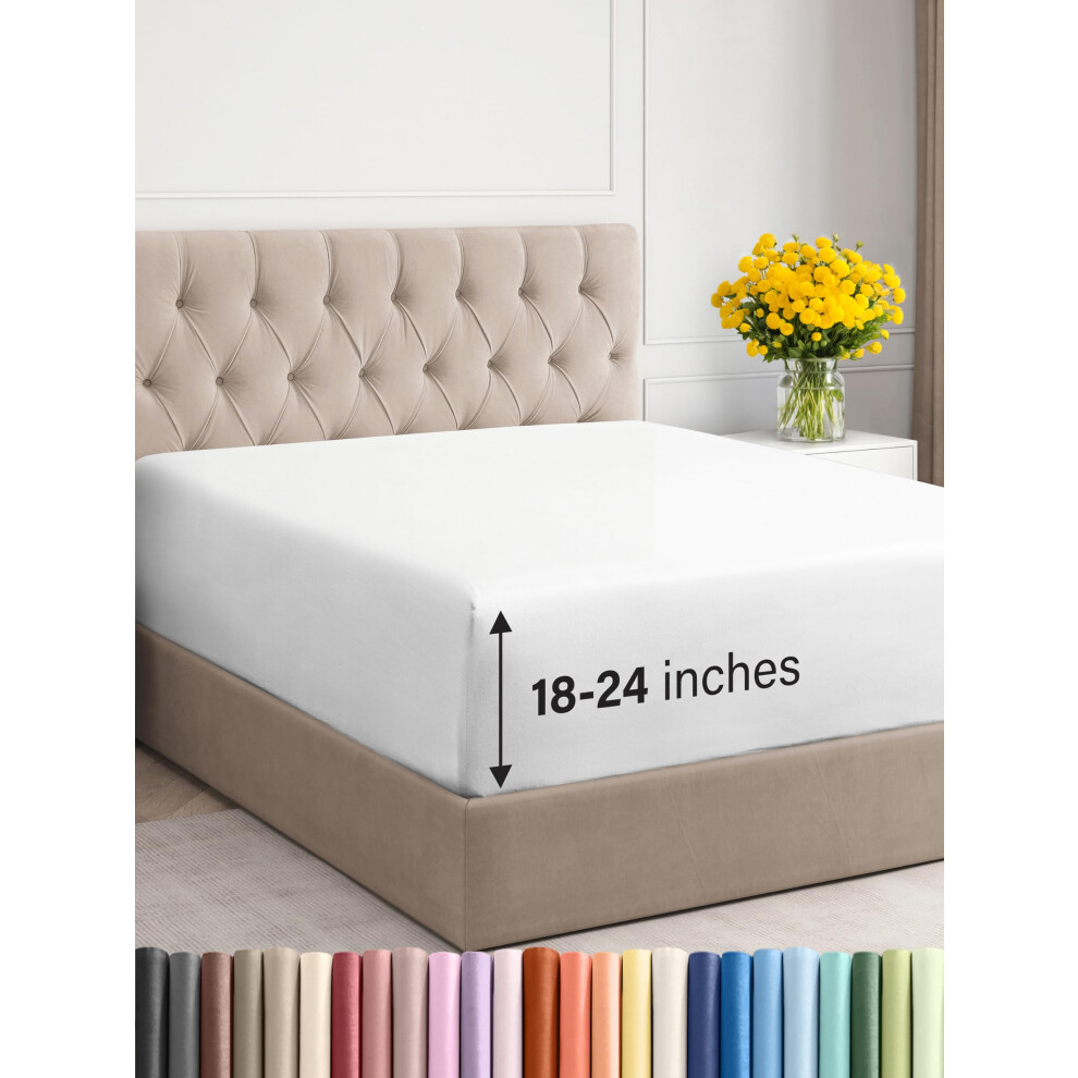 Drap-housse extra profond pour lit double XL - Drap-housse simple de luxe pour h   tel uniquement - Convient facilement aux matelas de 45     61 cm -