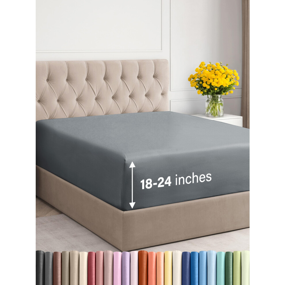 Drap-housse extra profond pour lit double - Drap-housse simple de luxe pour h   tel uniquement - S'adapte facilement aux matelas de 18     24 pouces