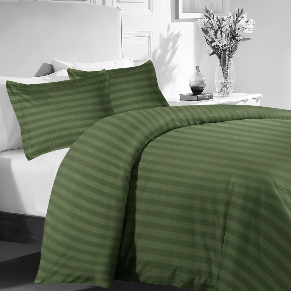 (OLIVE GREEN, KING) Stripe Duvet Quilt Cover Set Single Double King