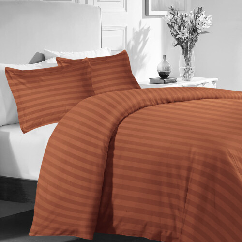 (RUST/ORANGE, KING) Stripe Duvet Quilt Cover Set Single Double King