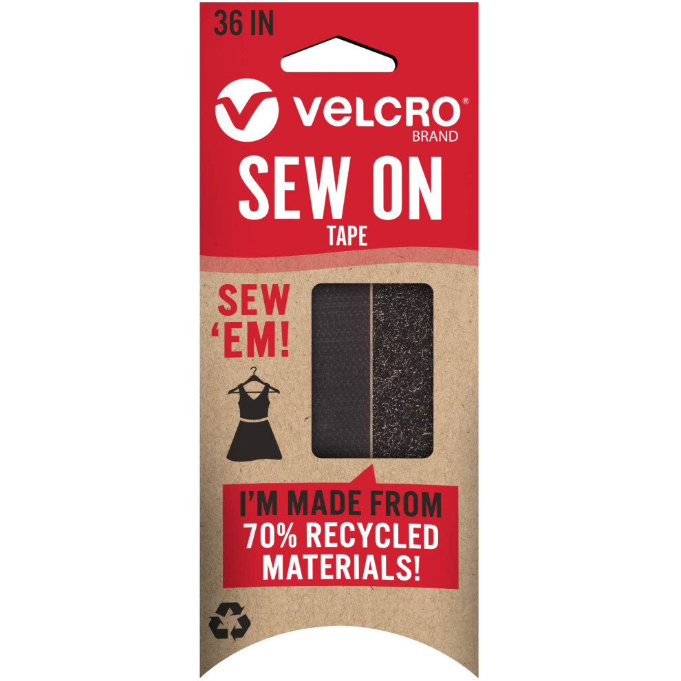VELcRO Brand EcO collection Sew On Tape 36in x 34in  Sustainable 70 Recycled Materials  Durable and Washable  Black