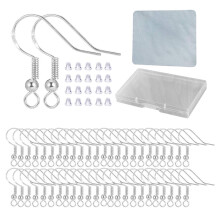 Crochets de boucle d'oreille hypoallergenique argent - 120 pcs / 60 paires S925 Fils d'oreille plaques en argent sterling Crochets de poisson pou